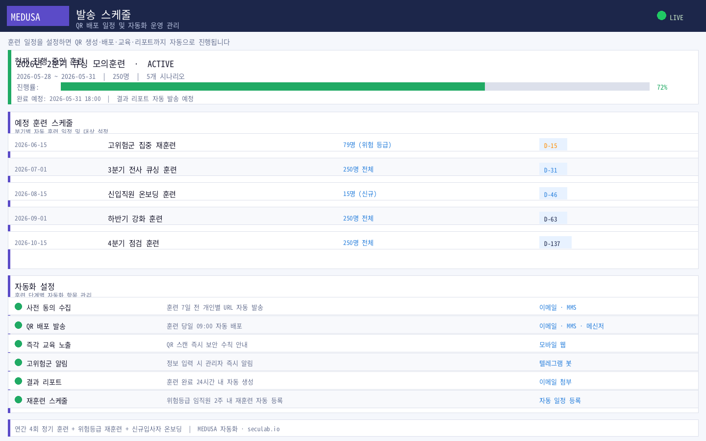 발송 스케줄 — 훈련 일정 자동화 관리